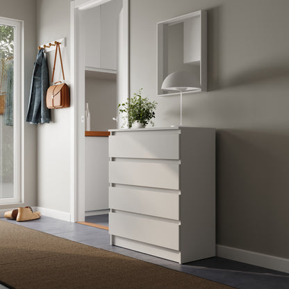 Kommode mit 4 Schubladen 80 cm Breite Kommode weiß schmal Holz Schrank Kommode mit Schubladen Sideboard Highboard Anrichte Schlafzimmer Wohnzimmer Flur Büro Organizer