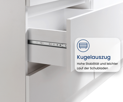 Kommode 76cm breit mit 4 Schubladen Kommode weiß schmal Holz Schrank Kommode mit Schubladen Sideboard Highboard Anrichte Schlafzimmer Wohnzimmer Flur Büro Organizer Breite 76 cm Höhe 87 cm