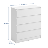 Kommode mit 4 Schubladen 76 & 80 cm Breite Kommode schmal Holz Schrank Kommode mit Schubladen Sideboard Highboard Anrichte Schlafzimmer Wohnzimmer Flur Büro Organizer