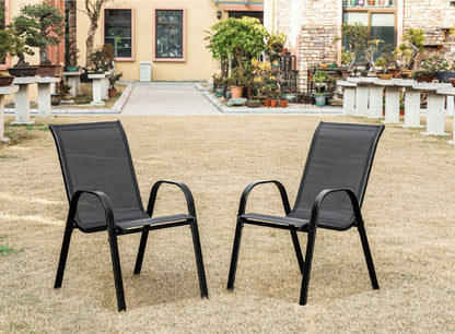 4er Set Gartenstühle, stapelbar, Hochlehner Gartenstühle, Terrassenmöbel, stapelbare Gartenstühle, Balkonstühle, Outdoorstühle | Textilene-Sitzfläche & Metallbeine | 56x43x91cm (BxTxH)