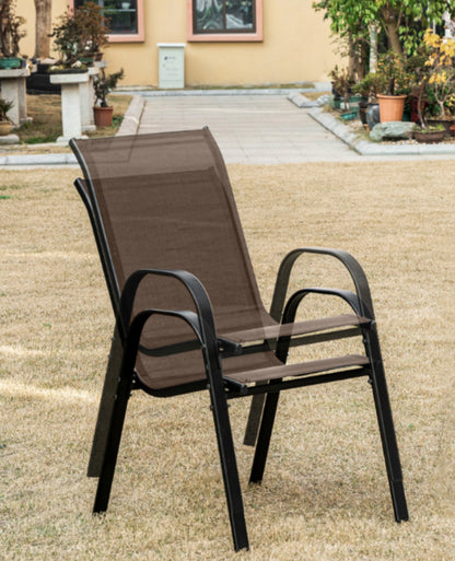 4er Set Gartenstühle, stapelbar, Hochlehner Gartenstühle, Terrassenmöbel, stapelbare Gartenstühle, Balkonstühle, Outdoorstühle | Textilene-Sitzfläche & Metallbeine | 56x43x91cm (BxTxH)