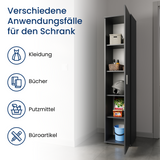 Schmaler Mehrzweckschrank 40 cm breit mit 1 Tür & 4 Einlegeböden | Universalschrank Haushaltsschrank für Haushalt, Flur, Büro oder Schlafzimmer | 40x35x184 cm (BxTxH)