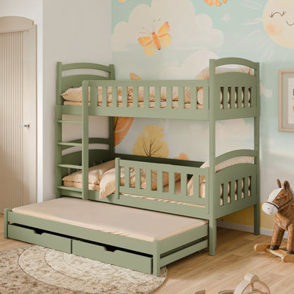 Hochbett 90x200 Etagenbett Kinderbett Jugendbett Stockbett 3 Kinder, zwei Schubladen & Rausfallschutz Kinder Bett umbaubar in 3 Einzelbetten | von 4. bis 18. Lebensjahr | inkl. Lattenrosten