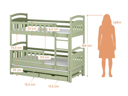 Lit mezzanine / lit superposé 90x200 cm avec lit gigogne et deux tiroirs 