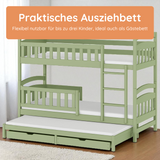 Hochbett 90x200 Etagenbett Kinderbett Jugendbett Stockbett 3 Kinder, zwei Schubladen & Rausfallschutz Kinder Bett umbaubar in 3 Einzelbetten | von 4. bis 16. Lebensjahr | inkl. Lattenrosten