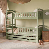 Hochbett 90x200 Etagenbett Kinderbett Jugendbett Stockbett 3 Kinder, zwei Schubladen & Rausfallschutz Kinder Bett umbaubar in 3 Einzelbetten | von 4. bis 16. Lebensjahr | inkl. Lattenrosten