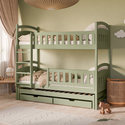 Hochbett 90x200 Etagenbett Kinderbett Jugendbett Stockbett 3 Kinder, zwei Schubladen & Rausfallschutz Kinder Bett umbaubar in 3 Einzelbetten | von 4. bis 18. Lebensjahr | inkl. Lattenrosten