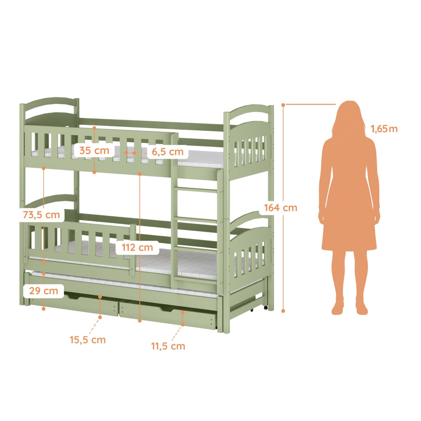 Hochbett 90x200 Etagenbett Kinderbett Jugendbett Stockbett 3 Kinder, zwei Schubladen & Rausfallschutz Kinder Bett umbaubar in 3 Einzelbetten | von 4. bis 16. Lebensjahr | inkl. Lattenrosten