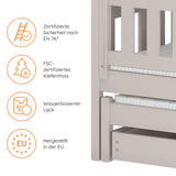 Hochbett 90x200 Etagenbett Kinderbett Jugendbett Stockbett 3 Kinder, zwei Schubladen & Rausfallschutz Kinder Bett umbaubar in 3 Einzelbetten | von 4. bis 16. Lebensjahr | inkl. Lattenrosten
