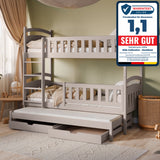 Hochbett 90x200 Etagenbett Kinderbett Jugendbett Stockbett 3 Kinder, zwei Schubladen & Rausfallschutz Kinder Bett umbaubar in 3 Einzelbetten | von 4. bis 16. Lebensjahr | inkl. Lattenrosten