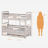 Hochbett 90x200 Etagenbett Kinderbett Jugendbett Stockbett 3 Kinder, zwei Schubladen & Rausfallschutz Kinder Bett umbaubar in 3 Einzelbetten | von 4. bis 16. Lebensjahr | inkl. Lattenrosten