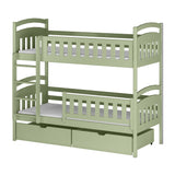 Hochbett 90x200 cm Etagenbett mit zwei Schubladen, Lattenrost, Rausfallschutz, umbaubar in zwei Einzelbetten, aus Vollholz massiv, Funktionsbett