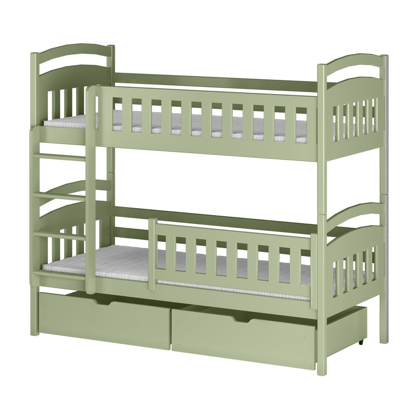 Hochbett 90x200 cm Etagenbett mit zwei Schubladen, Lattenrost, Rausfallschutz, umbaubar in zwei Einzelbetten, aus Vollholz massiv, Funktionsbett