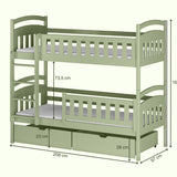Hochbett 90x200 cm Etagenbett mit zwei Schubladen, Lattenrost, Rausfallschutz, umbaubar in zwei Einzelbetten, aus Vollholz massiv, Funktionsbett