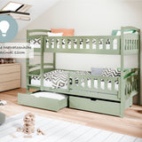 Hochbett 90x200 cm Etagenbett mit zwei Schubladen, Lattenrost, Rausfallschutz, umbaubar in zwei Einzelbetten, aus Vollholz massiv, Funktionsbett