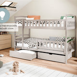 Hochbett 90x200 cm Etagenbett mit zwei Schubladen, Lattenrost, Rausfallschutz, umbaubar in zwei Einzelbetten, aus Vollholz massiv, Funktionsbett