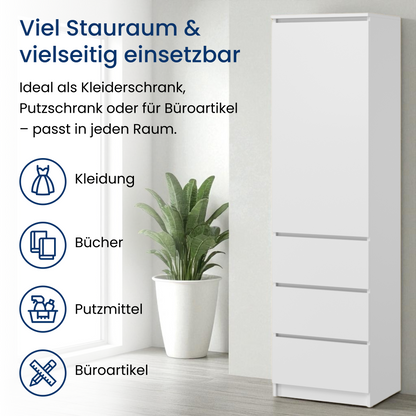 Kleiderschrank, Garderobenschrank, Mehrzweckschrank mit 3 Einlegeböden & 3 Schubladen | kompakter und funktionaler Schrank für Schlafzimmer, Flur oder Arbeitszimmer | 40x50x180 cm (BxTxH)