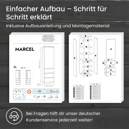 Kleiderschrank, Garderobenschrank, Mehrzweckschrank mit 3 Einlegeböden & 3 Schubladen | kompakter und funktionaler Schrank für Schlafzimmer, Flur oder Arbeitszimmer | 40x50x180 cm (BxTxH)