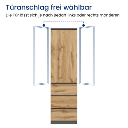 Kleiderschrank, Garderobenschrank, Mehrzweckschrank mit 3 Einlegeböden & 3 Schubladen | kompakter und funktionaler Schrank für Schlafzimmer, Flur oder Arbeitszimmer | 40x50x180 cm (BxTxH)