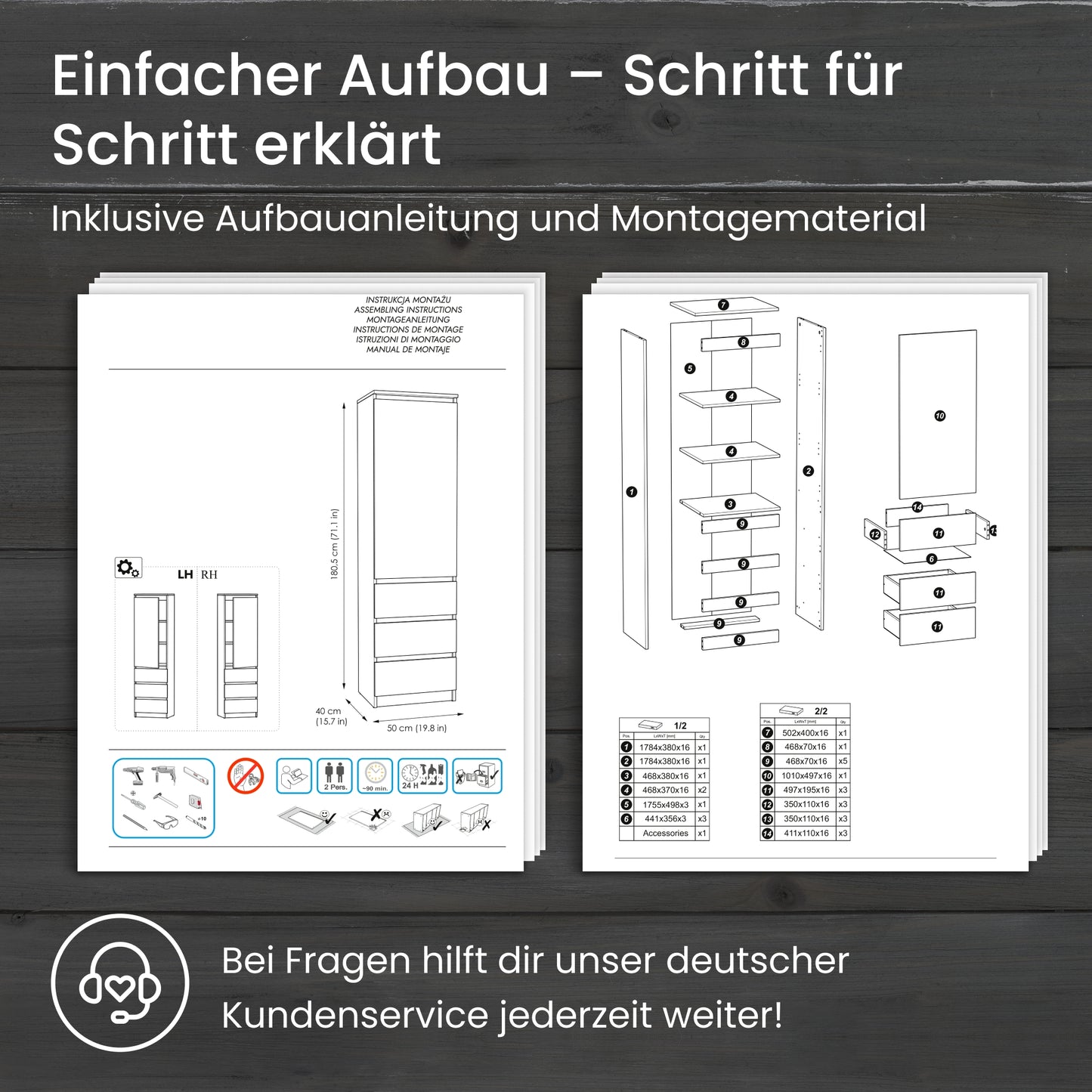 Home Collective Kleiderschrank mit Tür 50x40x180 cm – Garderobenschrank & Mehrzweckschrank mit 3–5 Einlegeböden und optional Schubladen Schrank für Schlafzimmer Flur Büro