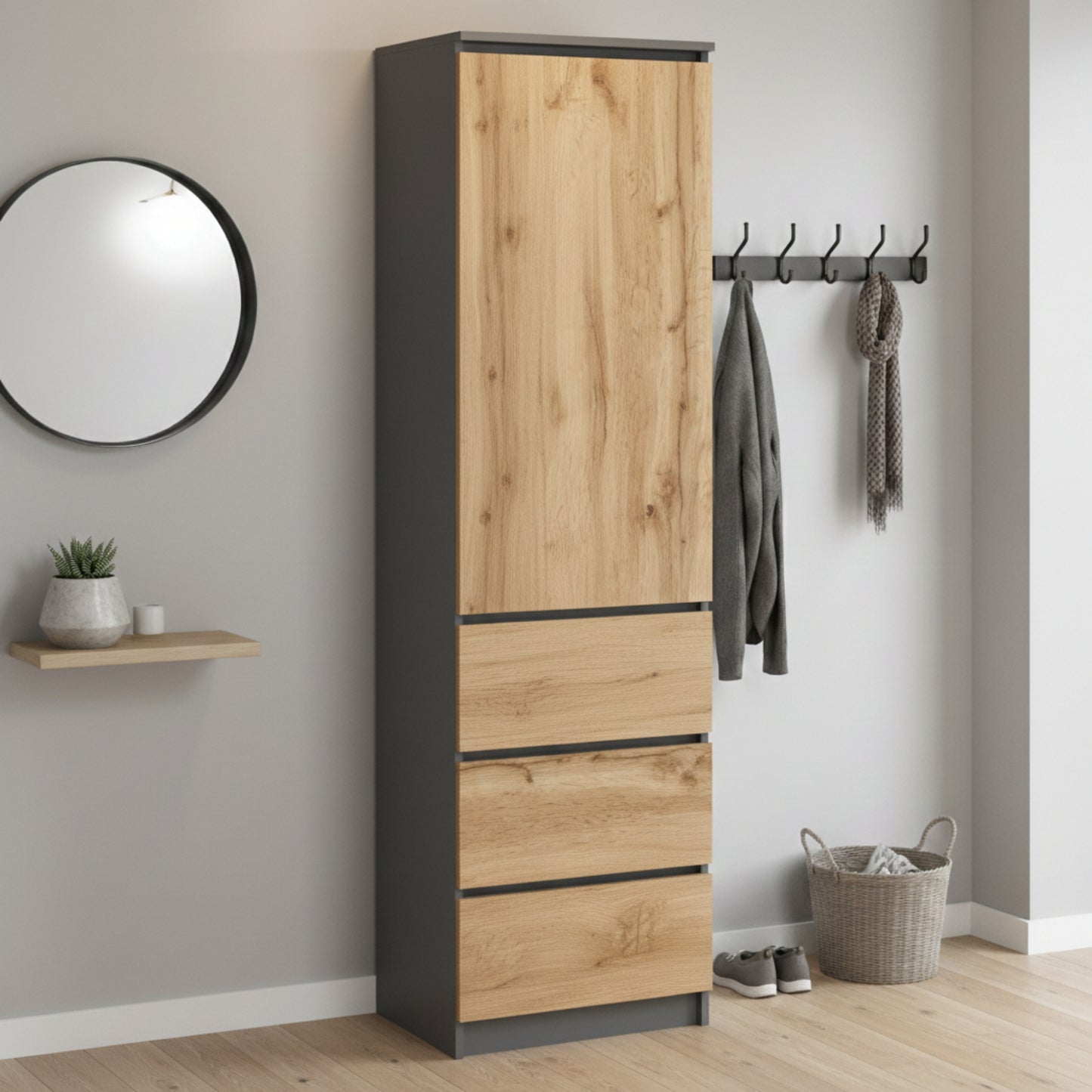 Home Collective Kleiderschrank mit Tür 50x40x180 cm – Garderobenschrank & Mehrzweckschrank mit 3–5 Einlegeböden und optional Schubladen Schrank für Schlafzimmer Flur Büro