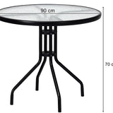 Gartentisch Balkontisch Beistelltisch Outdoor Balkonmöbel kleiner Balkon Bistrotisch kleiner Balkontisch Runde Platte aus gehärtetem Glas, pulverbeschichteter Metallrahmen | Schwarz