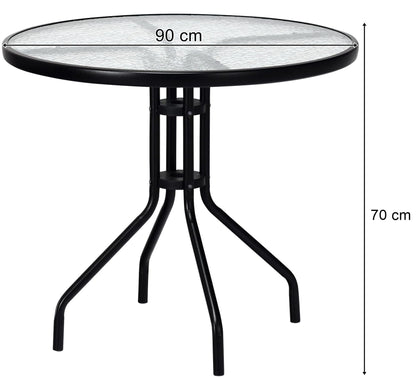Gartentisch Balkontisch Beistelltisch Outdoor Balkonmöbel kleiner Balkon Bistrotisch kleiner Balkontisch Runde Platte aus gehärtetem Glas, pulverbeschichteter Metallrahmen | Schwarz