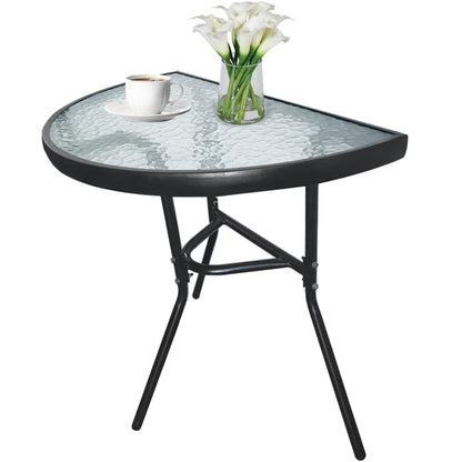 Gartentisch Balkontisch Beistelltisch Outdoor Balkonmöbel kleiner Balkon Bistrotisch kleiner Balkontisch Halbrund und Quadratisch Platte aus gehärtetem Glas, pulverbeschichteter Metallrahmen | Schwarz