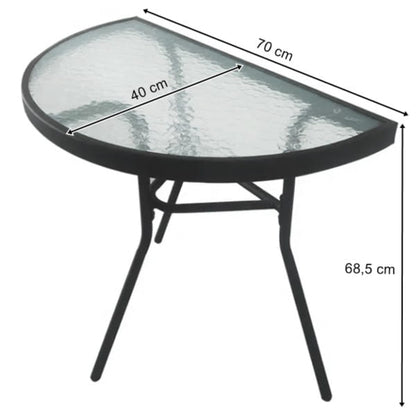 Gartentisch Balkontisch Beistelltisch Outdoor Balkonmöbel kleiner Balkon Bistrotisch kleiner Balkontisch Halbrund und Quadratisch Platte aus gehärtetem Glas, pulverbeschichteter Metallrahmen | Schwarz