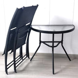Gartentisch Balkontisch Beistelltisch Outdoor Balkonmöbel kleiner Balkon Bistrotisch kleiner Balkontisch Halbrund und Quadratisch Platte aus gehärtetem Glas, pulverbeschichteter Metallrahmen | Schwarz