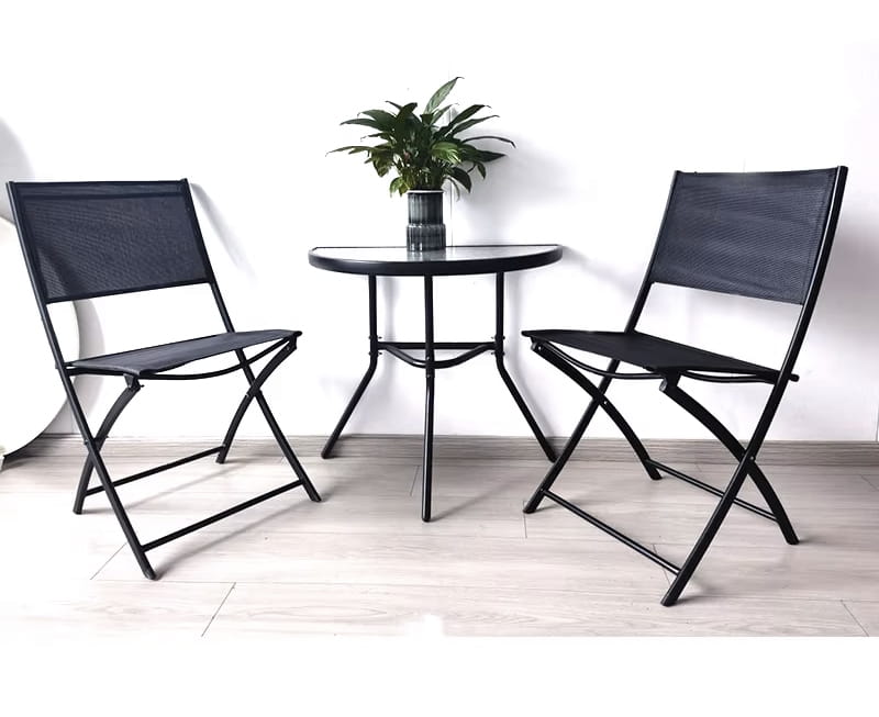 Gartentisch Balkontisch Beistelltisch Outdoor Balkonmöbel kleiner Balkon Bistrotisch kleiner Balkontisch Halbrund und Quadratisch Platte aus gehärtetem Glas, pulverbeschichteter Metallrahmen | Schwarz