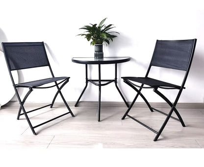 Gartentisch Balkontisch Beistelltisch Outdoor Balkonmöbel kleiner Balkon Bistrotisch kleiner Balkontisch Halbrund und Quadratisch Platte aus gehärtetem Glas, pulverbeschichteter Metallrahmen | Schwarz