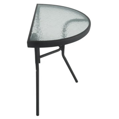 Gartentisch Balkontisch Beistelltisch Outdoor Balkonmöbel kleiner Balkon Bistrotisch kleiner Balkontisch Halbrund und Quadratisch Platte aus gehärtetem Glas, pulverbeschichteter Metallrahmen | Schwarz
