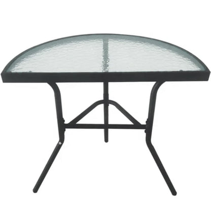Gartentisch Balkontisch Beistelltisch Outdoor Balkonmöbel kleiner Balkon Bistrotisch kleiner Balkontisch Halbrund und Quadratisch Platte aus gehärtetem Glas, pulverbeschichteter Metallrahmen | Schwarz