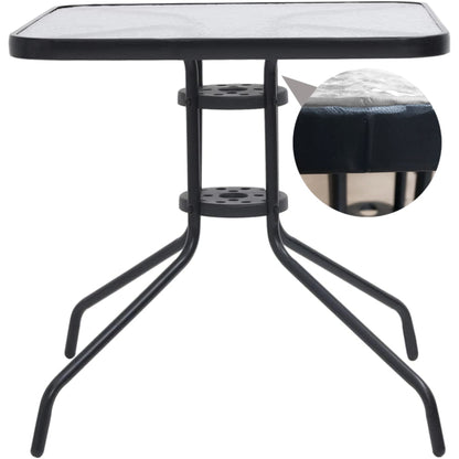 Gartentisch Balkontisch Beistelltisch Outdoor Balkonmöbel kleiner Balkon Bistrotisch kleiner Balkontisch Halbrund und Quadratisch Platte aus gehärtetem Glas, pulverbeschichteter Metallrahmen | Schwarz
