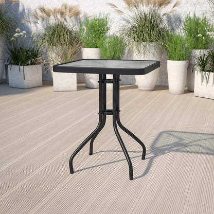 Gartentisch Balkontisch Beistelltisch Outdoor Balkonmöbel kleiner Balkon Bistrotisch kleiner Balkontisch Halbrund und Quadratisch Platte aus gehärtetem Glas, pulverbeschichteter Metallrahmen | Schwarz