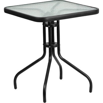 Gartentisch Balkontisch Beistelltisch Outdoor Balkonmöbel kleiner Balkon Bistrotisch kleiner Balkontisch Halbrund und Quadratisch Platte aus gehärtetem Glas, pulverbeschichteter Metallrahmen | Schwarz