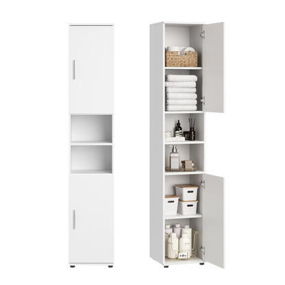 Badezimmerschrank Hochschrank Badschrank mit Türen und 6 Fächern , Badezimmer Aufbewahrung, Mehrzweckschrank für Bad, Keller & Hauswirtschaftsraum | Weiß