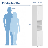 Badezimmerschrank Hochschrank Badschrank mit Türen und 6 Fächern , Badezimmer Aufbewahrung, Mehrzweckschrank für Bad, Keller & Hauswirtschaftsraum | Weiß