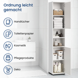 Badezimmerschrank Hochschrank Badschrank mit Türen und 6 Fächern , Badezimmer Aufbewahrung, Mehrzweckschrank für Bad, Keller & Hauswirtschaftsraum | Weiß