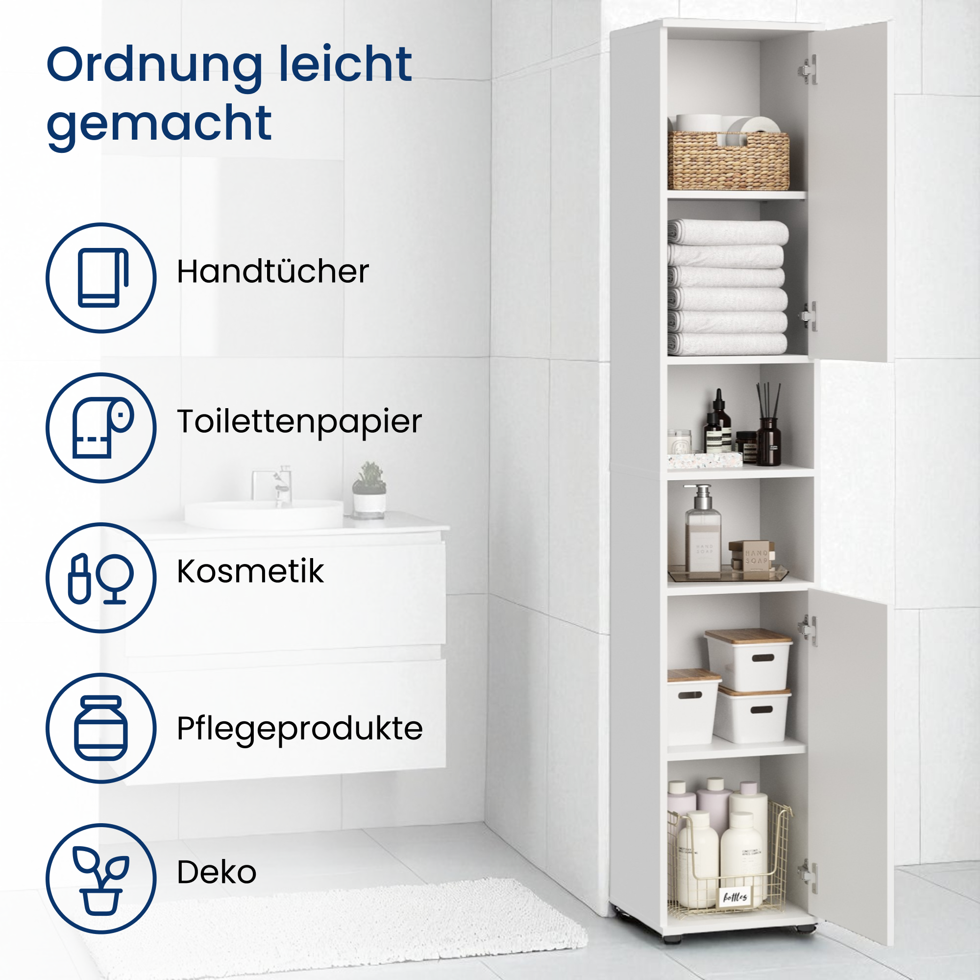 Badezimmerschrank Hochschrank Badschrank mit Türen und 6 Fächern , Bad – HomeCollectiveBerlin