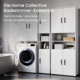 Badezimmerschrank Hochschrank Badschrank mit Türen und 6 Fächern , Badezimmer Aufbewahrung, Mehrzweckschrank für Bad, Keller & Hauswirtschaftsraum | Weiß