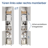 Badezimmerschrank Hochschrank Badschrank mit Türen und 6 Fächern , Badezimmer Aufbewahrung, Mehrzweckschrank für Bad, Keller & Hauswirtschaftsraum | Weiß