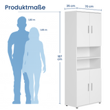 Badezimmerschrank Hochschrank Badschrank mit Türen und 6 Fächern , Badezimmer Aufbewahrung, Mehrzweckschrank für Bad, Keller & Hauswirtschaftsraum | Weiß