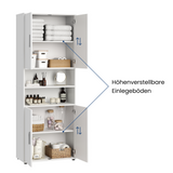 Badezimmerschrank Hochschrank Badschrank mit Türen und 6 Fächern , Badezimmer Aufbewahrung, Mehrzweckschrank für Bad, Keller & Hauswirtschaftsraum | Weiß