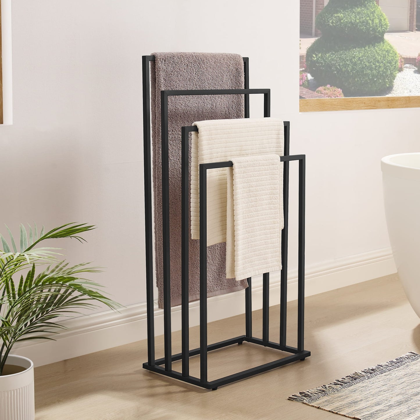 Handtuchhalter ohne Bohren Handtuchständer aus Stahl mit 4 Stangen Handtuchhalter stehend Handtuchstange Bad Badezimmer | 4 Sprossen freistehend aus Stahl | 45x29x93,5 cm (BxTxH)