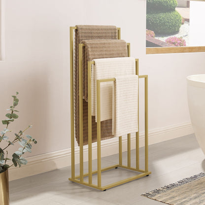 Handtuchhalter ohne Bohren Handtuchständer aus Stahl mit 4 Stangen Handtuchhalter stehend Handtuchstange Bad Badezimmer | 4 Sprossen freistehend aus Stahl | 45x29x93,5 cm (BxTxH)