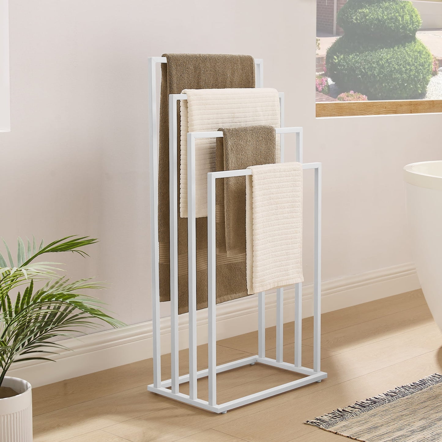 Handtuchhalter ohne Bohren Handtuchständer aus Stahl mit 4 Stangen Handtuchhalter stehend Handtuchstange Bad Badezimmer | 4 Sprossen freistehend aus Stahl | 45x29x93,5 cm (BxTxH)