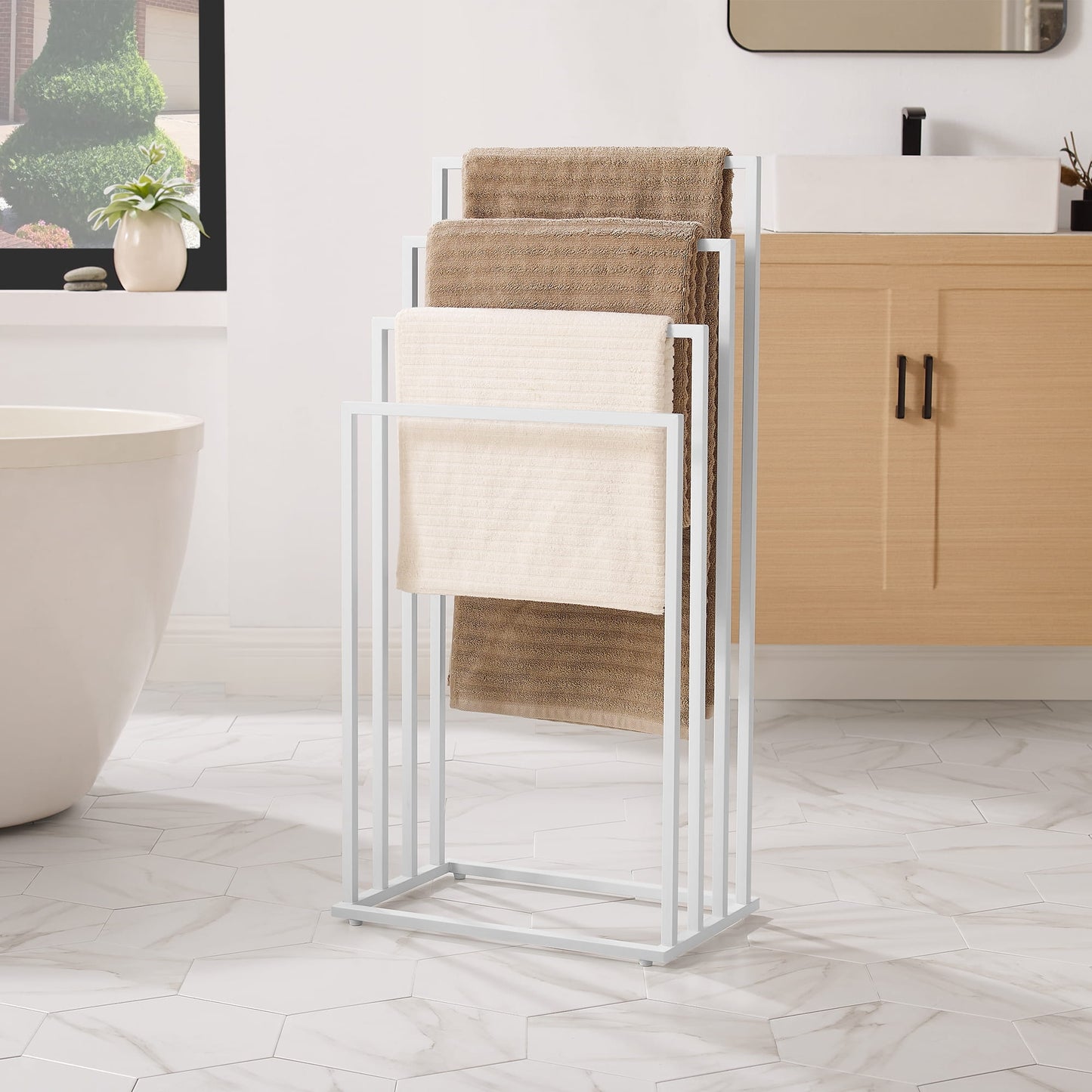 Handtuchhalter ohne Bohren Handtuchständer aus Stahl mit 4 Stangen Handtuchhalter stehend Handtuchstange Bad Badezimmer | 4 Sprossen freistehend aus Stahl | 45x29x93,5 cm (BxTxH)