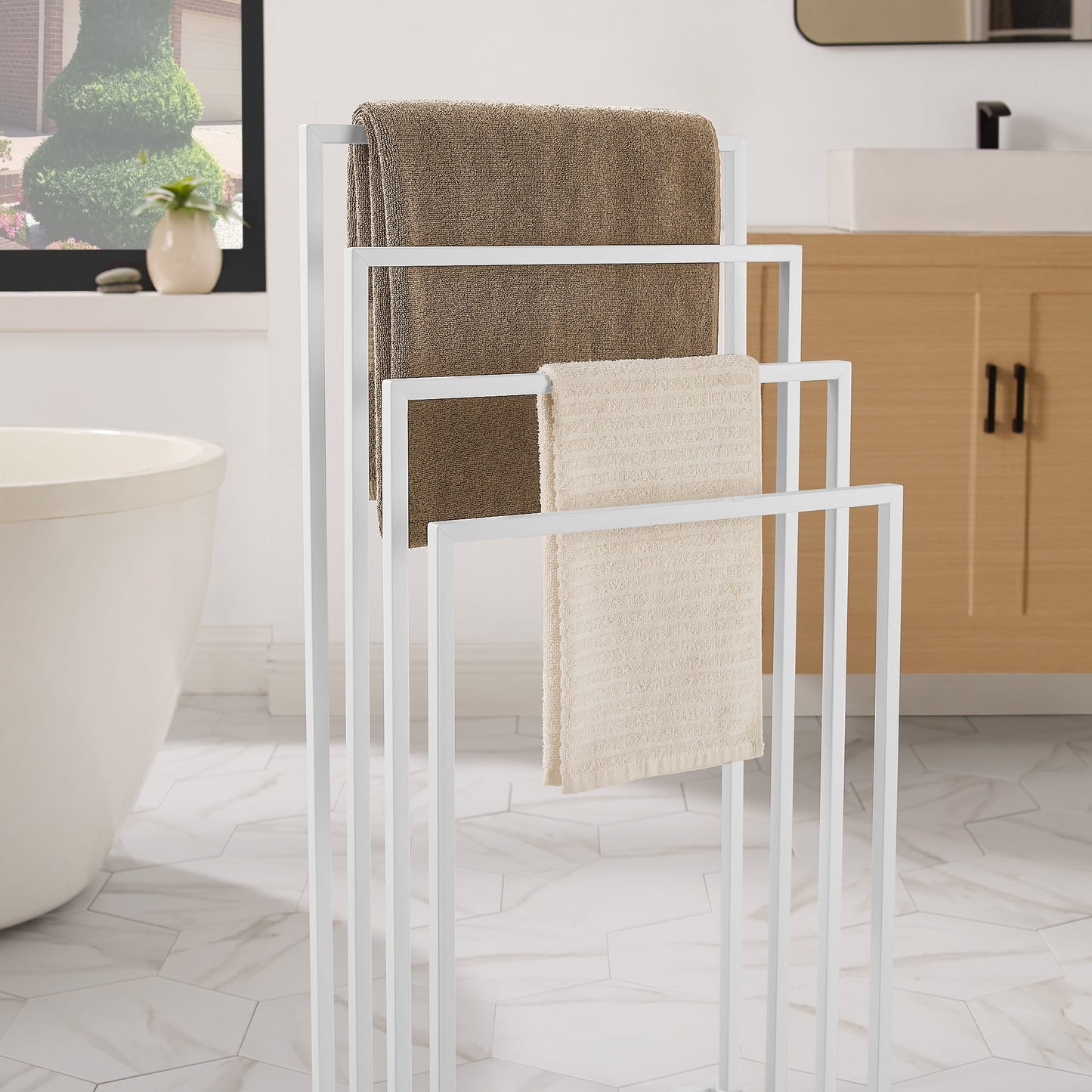 Handtuchhalter ohne Bohren Handtuchständer aus Stahl mit 4 Stangen Handtuchhalter stehend Handtuchstange Bad Badezimmer | 4 Sprossen freistehend aus Stahl | 45x29x93,5 cm (BxTxH)
